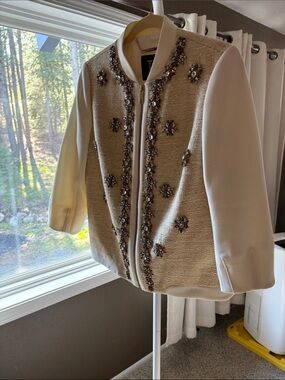 Ted Baker Cream & Beige Embellished Zip Bomber Jacket
